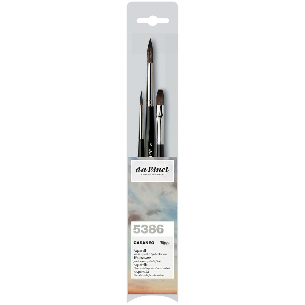 CASANEO Assorted Wash, Extra Soft Synthetic, Watercolor, 3 Brush Set