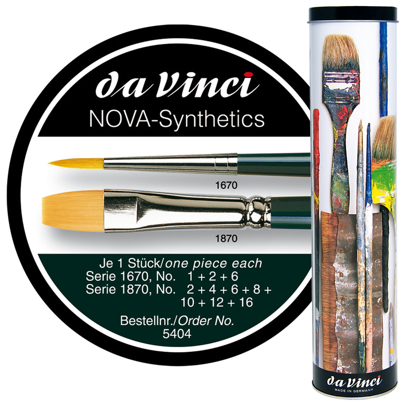 NOVA Restoration Brushes, Synthetic, Acrylic & Oil, Assorted, 10 Brush Set in Gift Tin