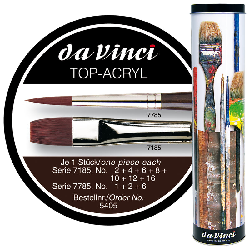 TOP-ACRYL Red-Brown Brushes, Synthetic, Oil & Acrylic, 10 Brush Set in Gift Tin