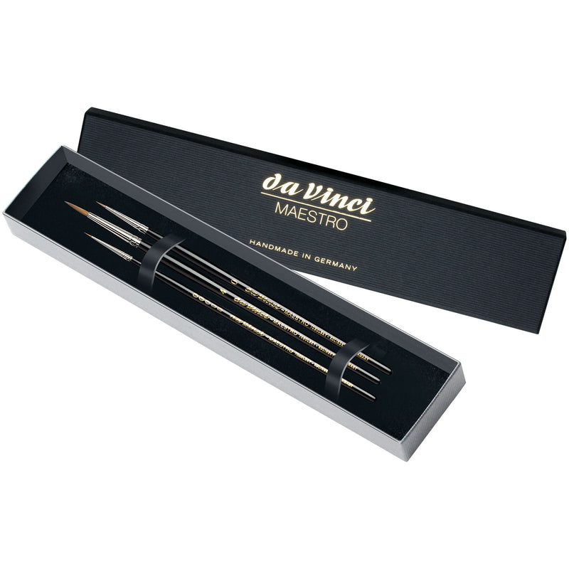 MAESTRO Miniature Painting Brushes, Kolinsky Red Sable, Watercolor, Round, Series10, Assorted, 3 Brush Set in Gift Box