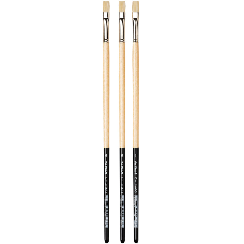 CHUNEO Synthetic Hog Bristle, Oil, Flat, Series 7129, Size 6, Pack of 3