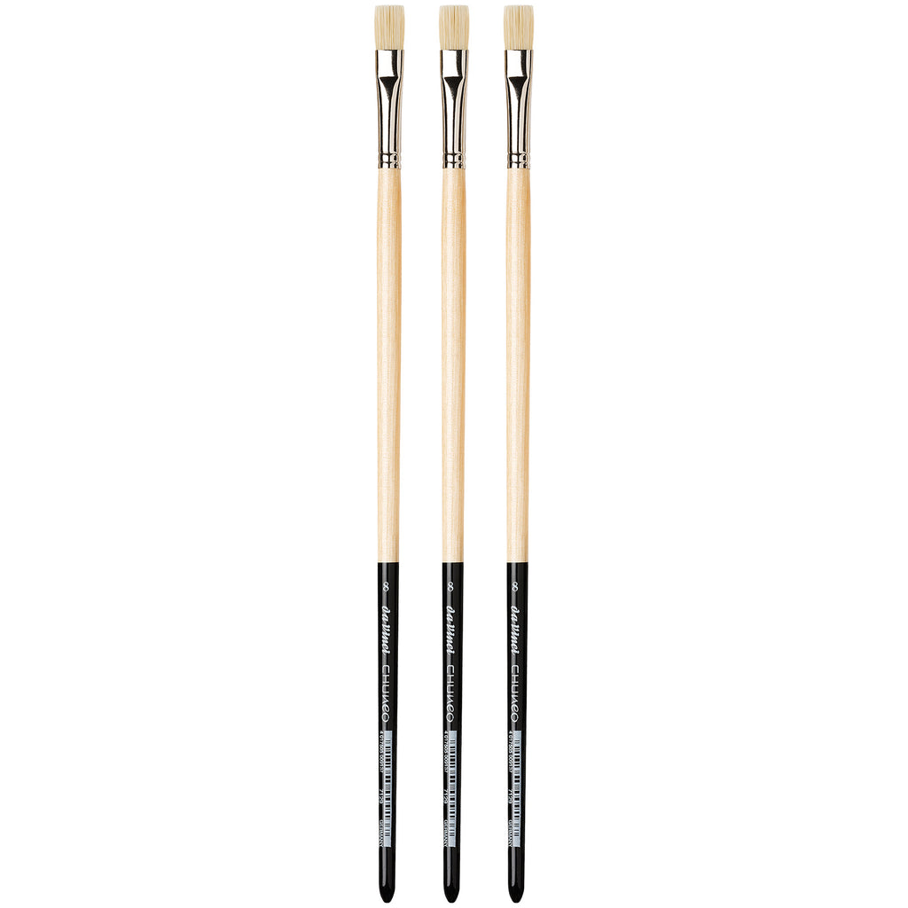 CHUNEO Synthetic Hog Bristle, Oil, Flat, Series 7129, Size 8, Pack of 3