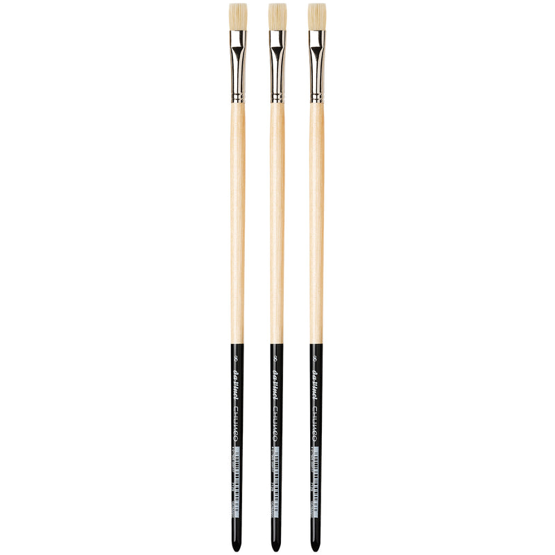 CHUNEO Synthetic Hog Bristle, Oil, Flat, Series 7129, Size 8, Pack of 3