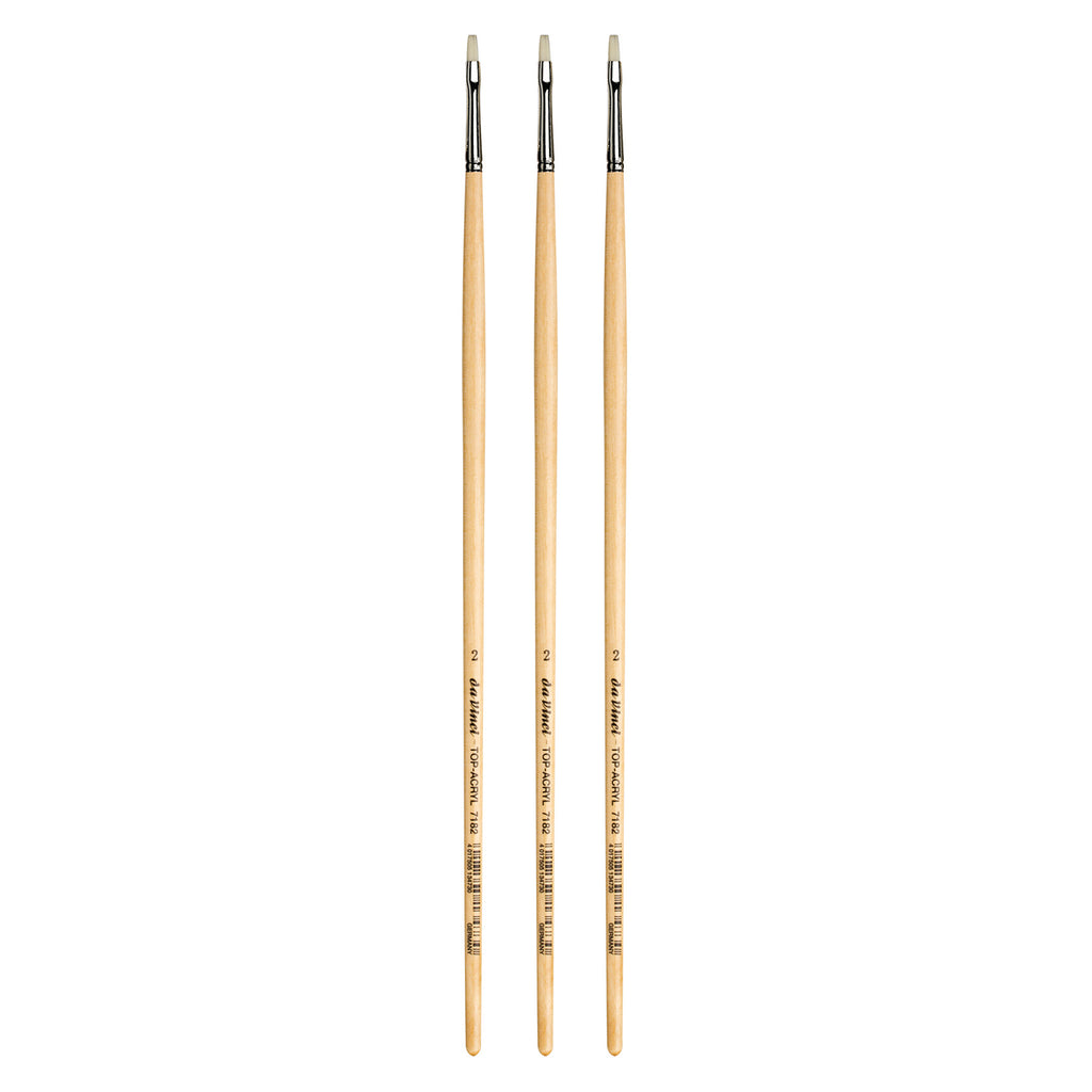 TOP-ACRYL Bright White Brush, Synthetic, Acrylic & Oil, Flat, Series 7182, Size 2, Pack of 3