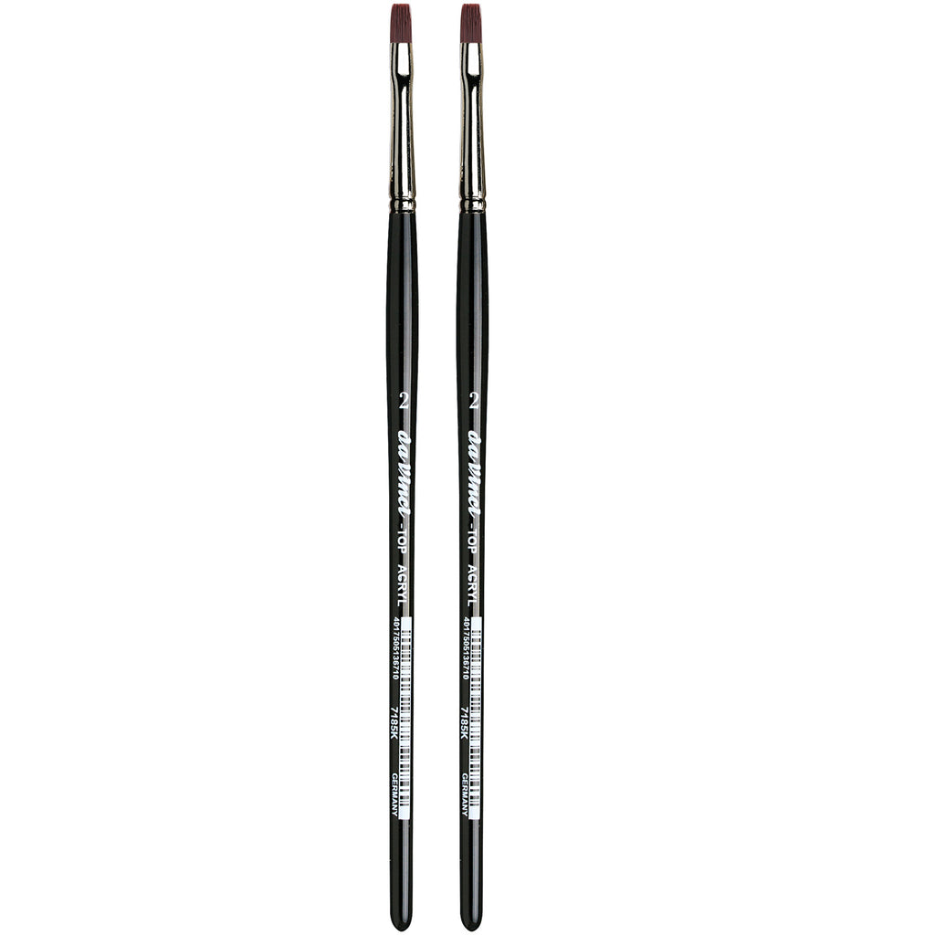 TOP-ACRYL Bright Red-Brown Brush, Synthetic, Acrylic & Oil, Flat, Series 7185K, Size 2, Pack of 2