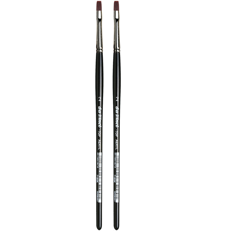 TOP-ACRYL Bright Red-Brown Brush, Synthetic, Acrylic & Oil, Flat, Series 7185K, Size 2, Pack of 2