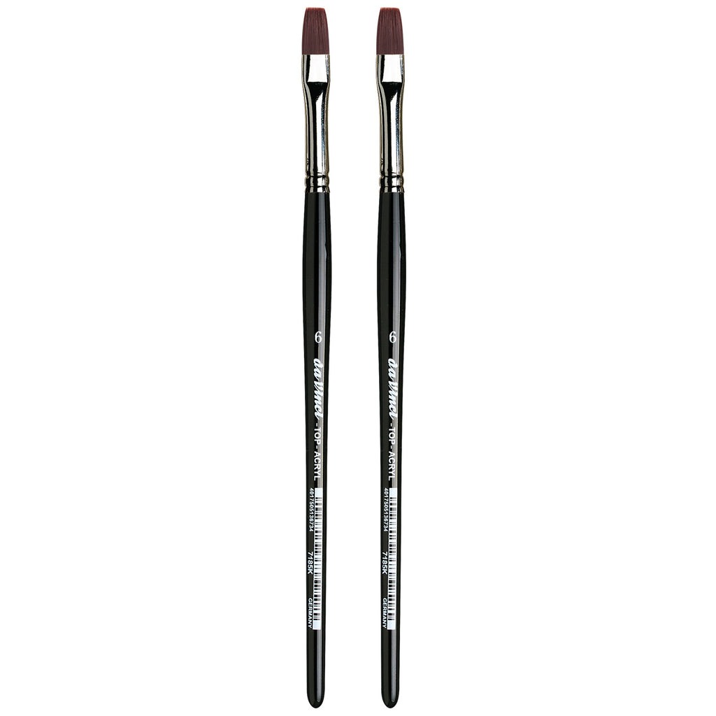 TOP-ACRYL Bright Red-Brown Brush, Synthetic, Acrylic & Oil, Flat, Series 7185K, Size 6, Pack of 2