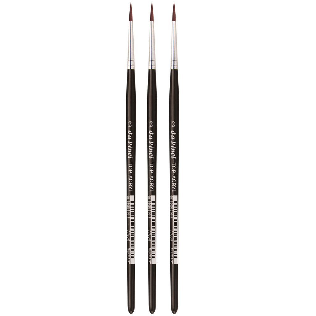 TOP-ACRYL Red-Brown Brush, Synthetic, Acrylic & Oil, Round, Series 7785K, Size 2, Pack of 3