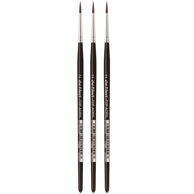 TOP-ACRYL Red-Brown Brush, Synthetic, Acrylic & Oil, Round, Series 7785K, Size 2, Pack of 3