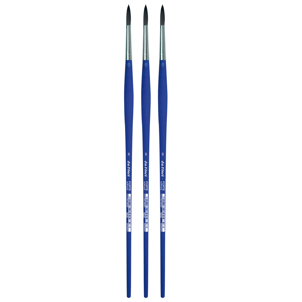FORTE-Acrylics Student Brush, Synthetic, Acrylic & Oil, Round, Series 8630, Size 8, Pack of 3