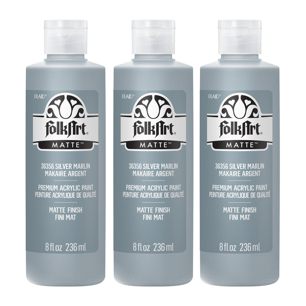 Acrylic Paint Matte, 8oz., Silver Marlin, Pack of 3