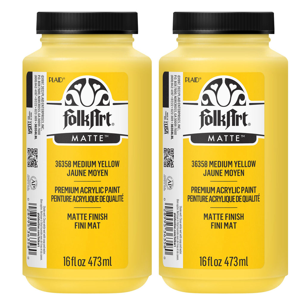 Acrylic Paint Matte, 16oz., Medium Yellow, Pack of 2
