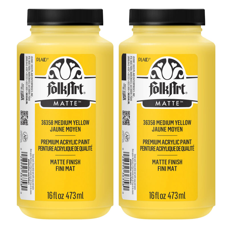 Acrylic Paint Matte, 16oz., Medium Yellow, Pack of 2