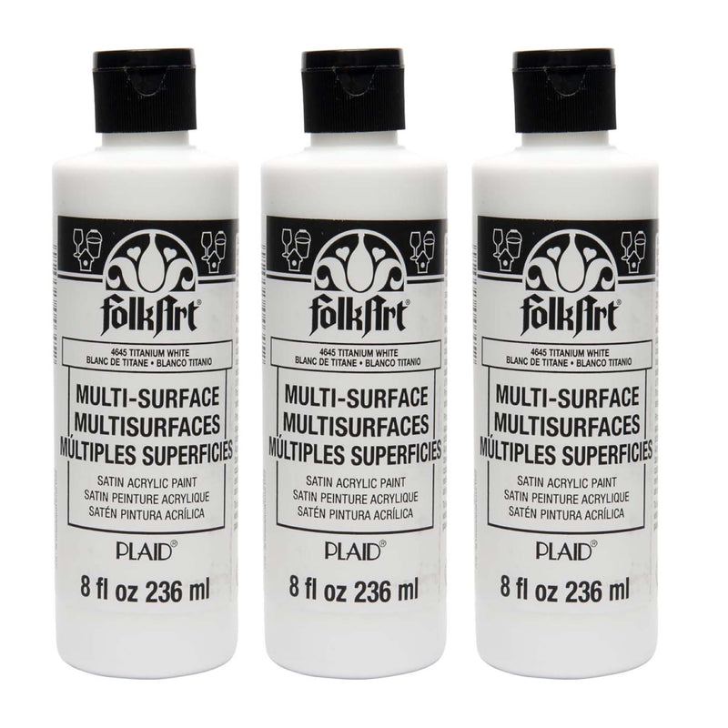 Acrylic Paint Multi-Surface Satin, 8oz., Titanium White, Pack of 3