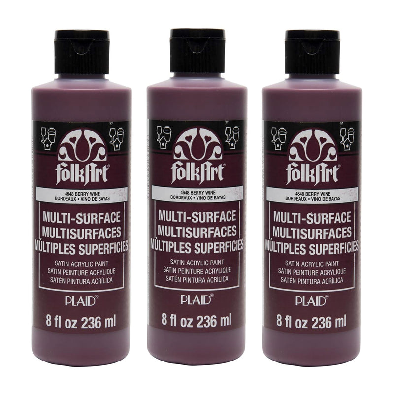 Acrylic Paint Multi-Surface Satin, 8oz., Berry Wine, Pack of 3