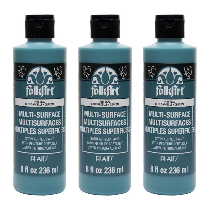 Acrylic Paint Multi-Surface Satin, 8oz., Teal, Pack of 3