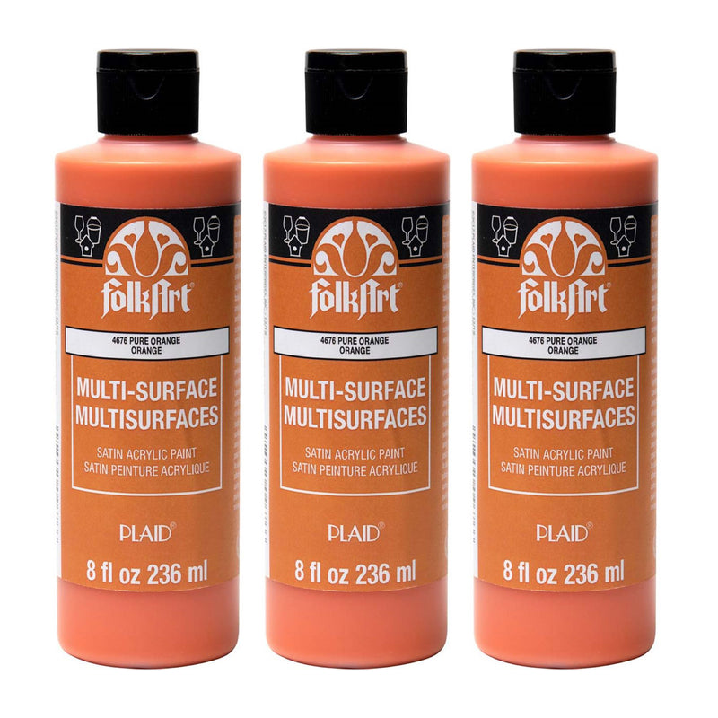 Acrylic Paint Multi-Surface Satin, 8oz., Pure Orange, Pack of 3
