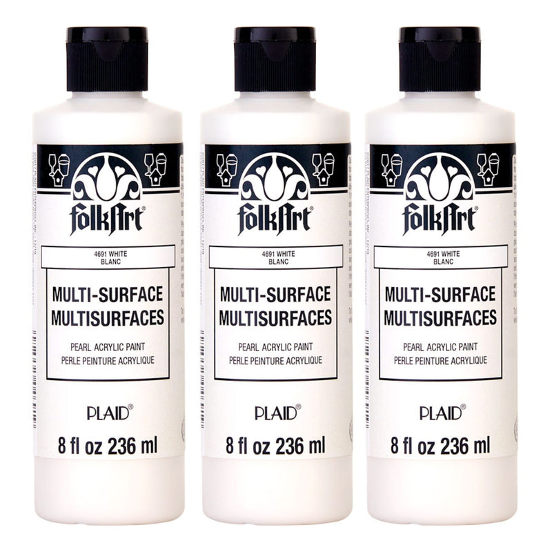 Acrylic Paint Multi-Surface, 8oz., Pearl White, Pack of 3