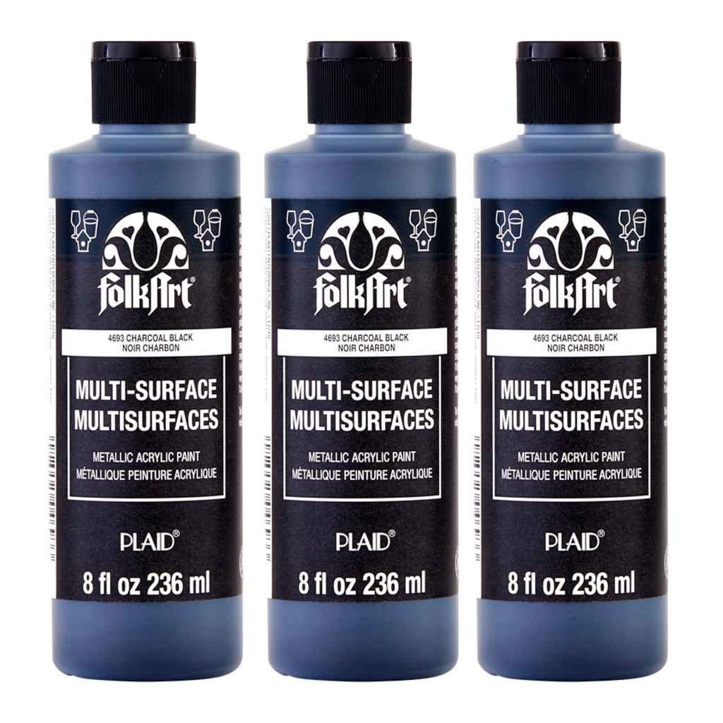 Acrylic Paint Metallic, 8oz., Charcoal Black, Pack of 3