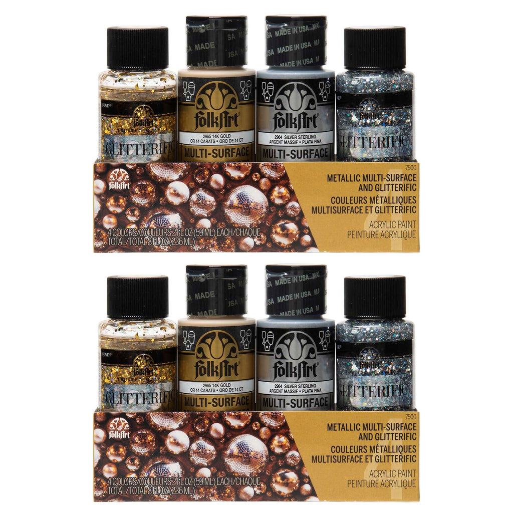 Multi-Surface Acrylic Paint Set, 2oz., Glitterific Dazzle, 4 Per Set, 2 Sets