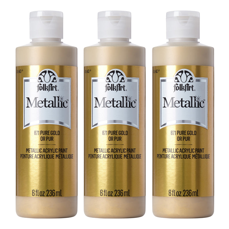 Acrylic Paint Metallic, 8oz., Pure Gold, Pack of 3