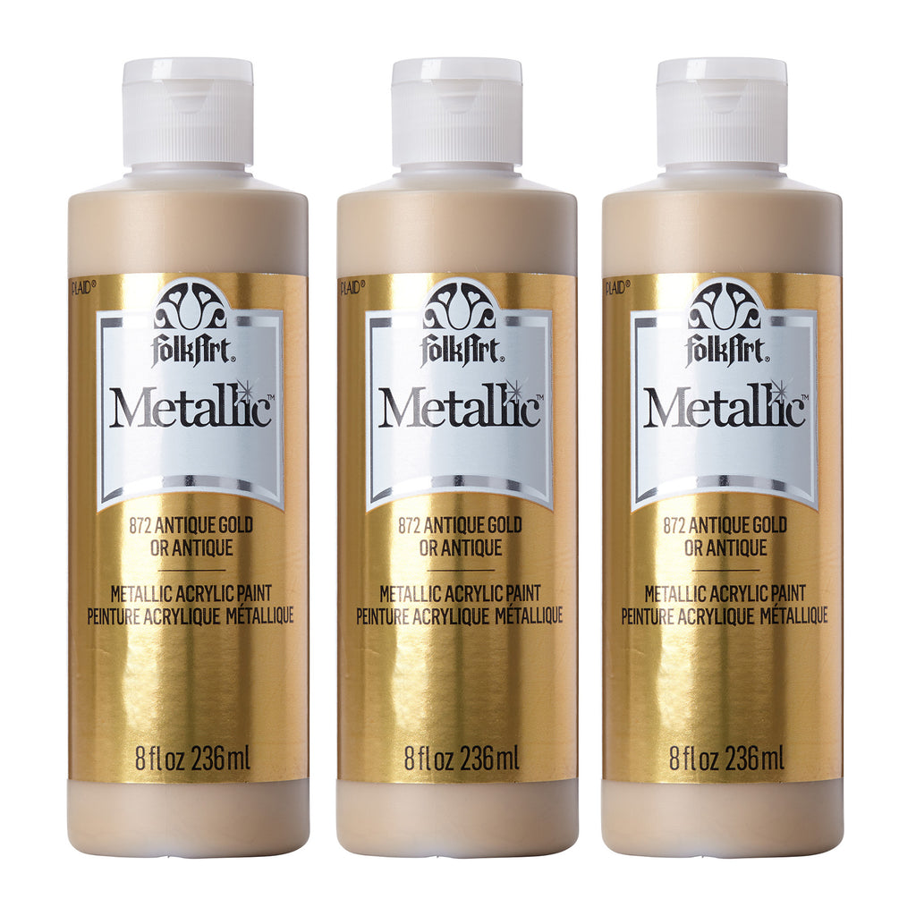 Acrylic Paint Metallic, 8oz., Antique Gold Metallic, Pack of 3