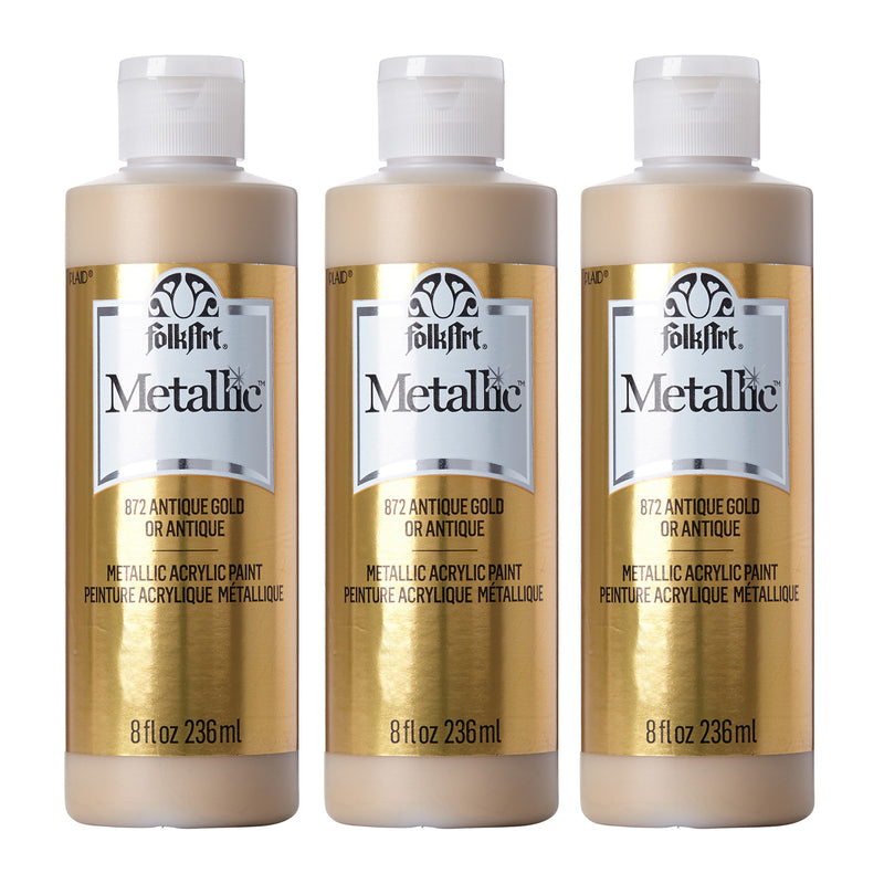 Acrylic Paint Metallic, 8oz., Antique Gold Metallic, Pack of 3