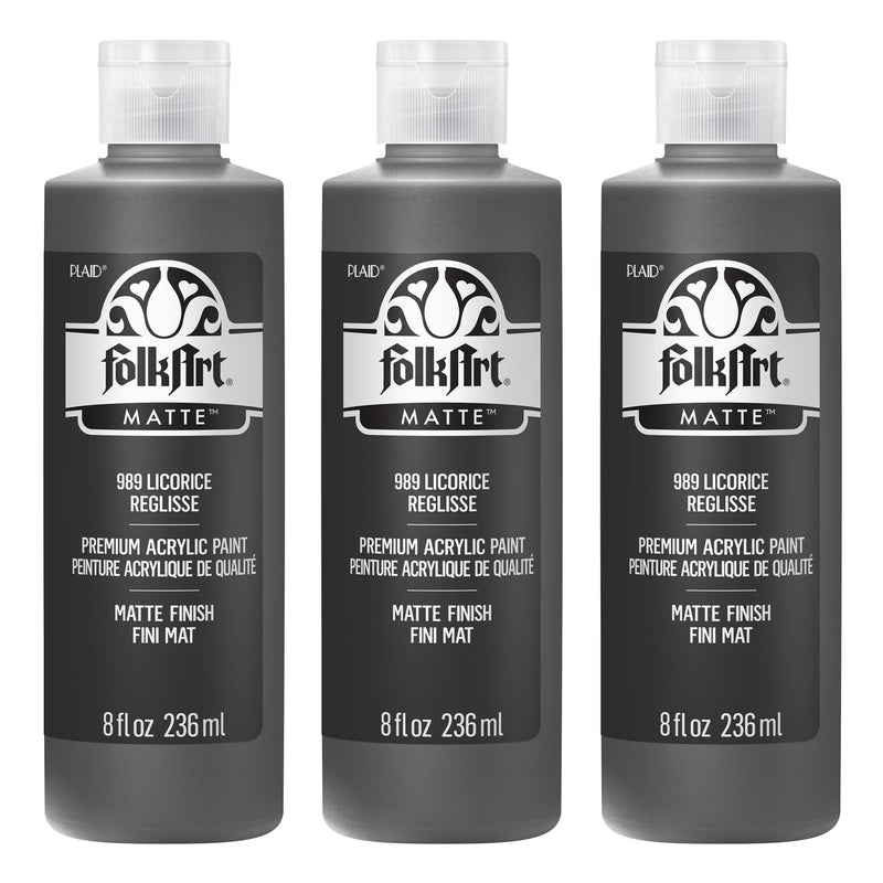 Acrylic Paint Matte, 8oz., Licorice, Pack of 3