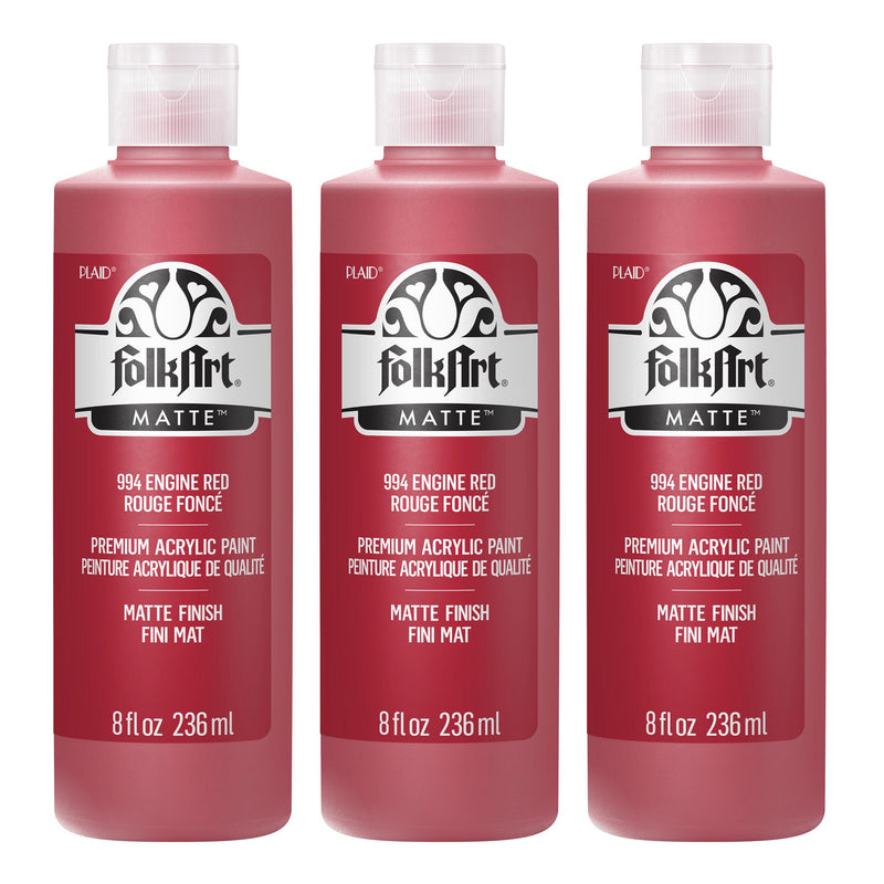 Acrylic Paint Matte, 8oz., Engine Red, Pack of 3