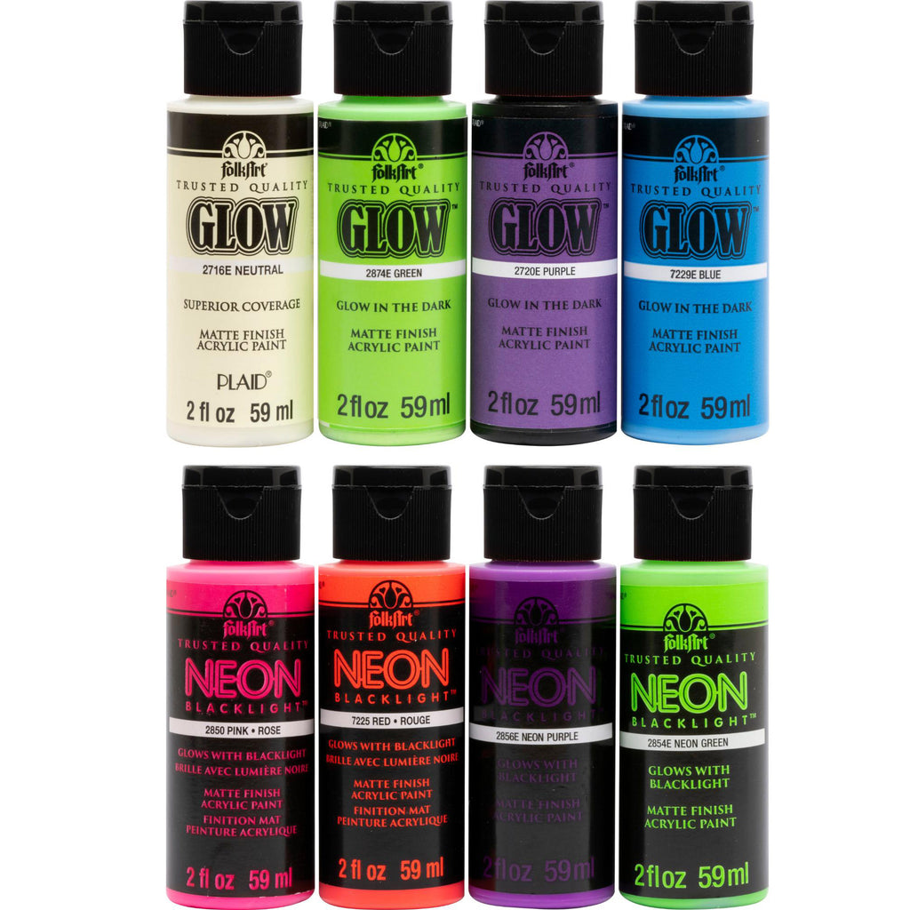 Acrylic Paint Set, 2oz., Neon & Glow In The Dark, 8-Piece Set