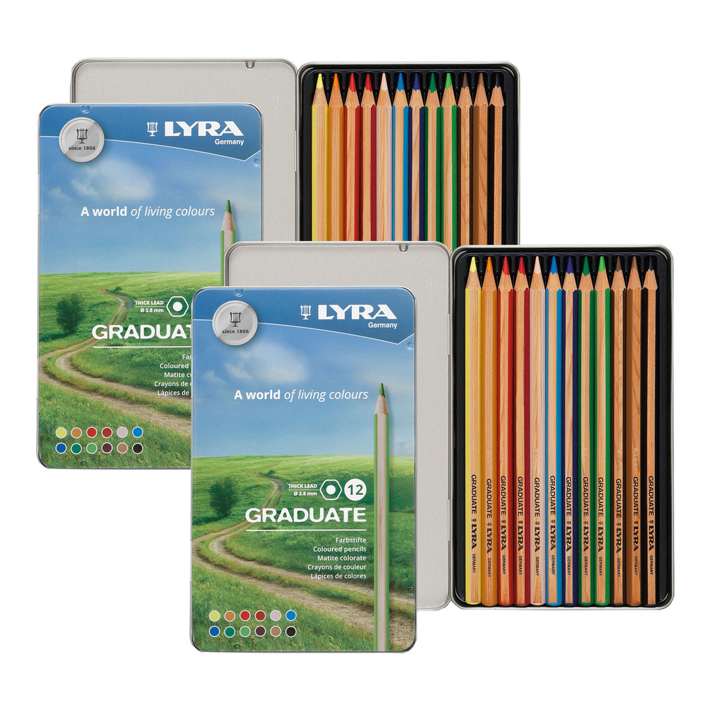 Graduate Colored Pencils Set Tin, Assorted Colors, 12 Per Set, 2 Sets