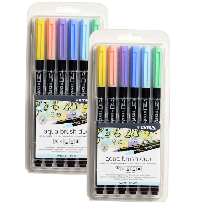Aqua Brush Duo Dual Tip Marker Set, Pastel Assorted Colors, 6 Per Set, 2 Sets
