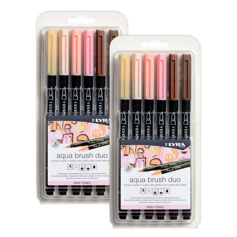 Aqua Brush Duo Dual Tip Marker Set, Neutral & Tan Assorted Colors, 6 Per Set, 2 Sets