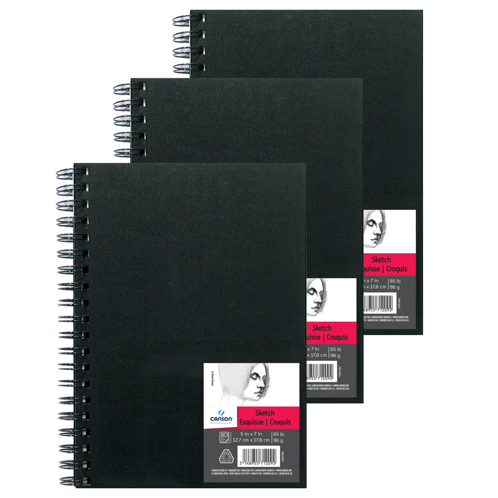 Artist Series Sketch Art Book, Black Cover, Wire Binding, 80 Sheet, 5X7 inch, Pack of 3