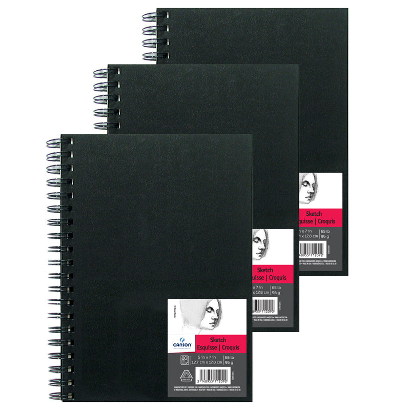 Artist Series Sketch Art Book, Black Cover, Wire Binding, 80 Sheet, 5X7 inch, Pack of 3