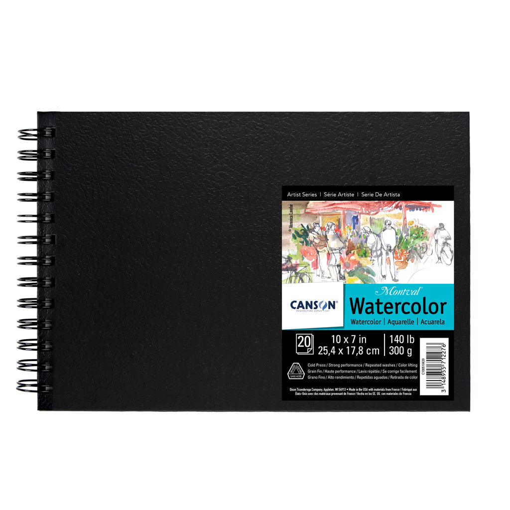 Artist Series Montval Watercolor Art Book, Black Cover, Side Wire Binding, 20 Sheet, 10x7 inch, 1 Count