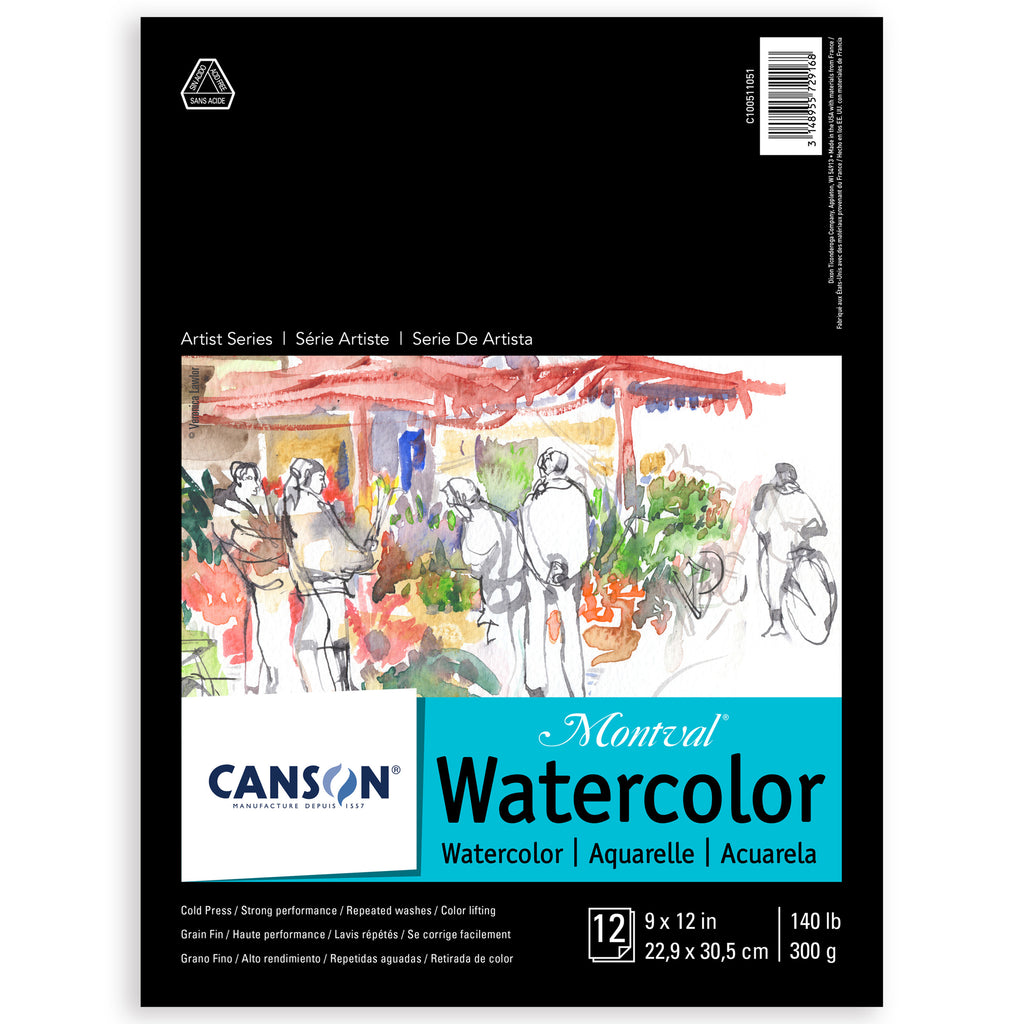 Montval Watercolor Pad 9x12in Fold Canson Artist 12 Sheets