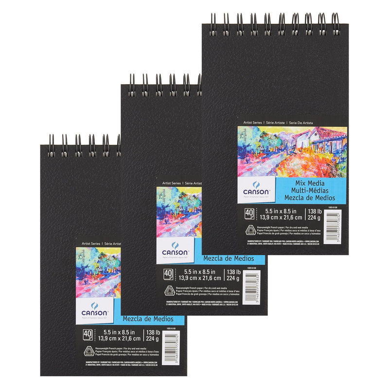 Artist Series Mixed Media Art Book, Black Cover, Side Wire Binding, 40 Sheet, 14X21.6 inch, Pack of 3