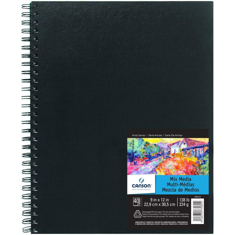 Artist Series Mixed Media Art Book, Black Cover, Side Wire Binding, 10 Sheet, 9x12 inch, 1 Count
