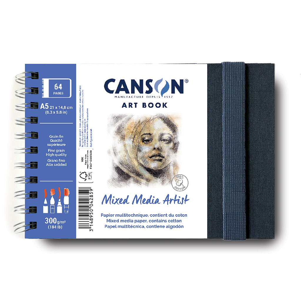 Artist Series Mixed Media Art Book, Fabric Cover, Side Wire Binding, 56 Sheet, 8.3x5.8 inch