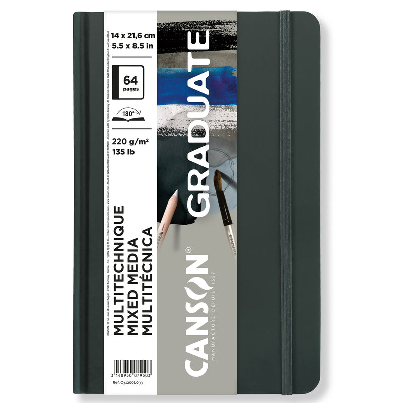 Mixed Media Art Book 5.5x8.5in Gray Canson Graduate 32 Sheets Hard