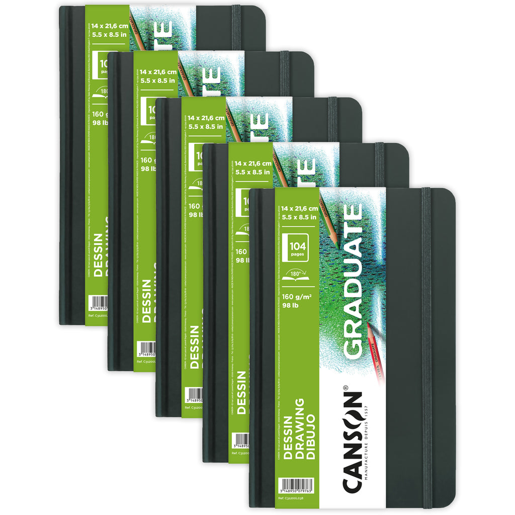 Graduate Drawing Art Book, Hard Cover Binding, 52 Sheet, 5.5x8.5 inch, Pack of 5
