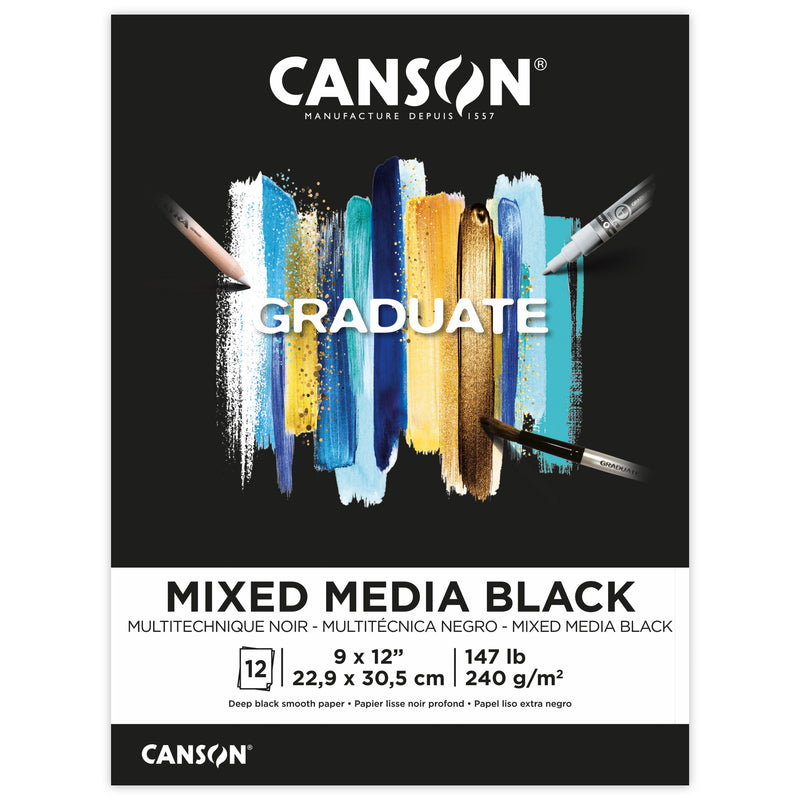 Mixed Media Pad 9x12 Blk Foldover Canson Graduate 12 Sheets
