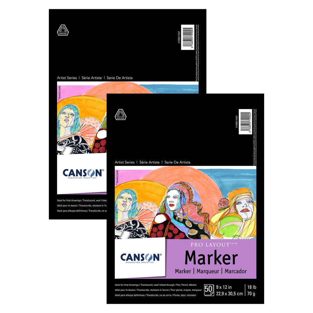 Artist Series Pro Layout Marker Pad, Foldover Binding, 50 Sheet, 9x12 inch, Pack of 2