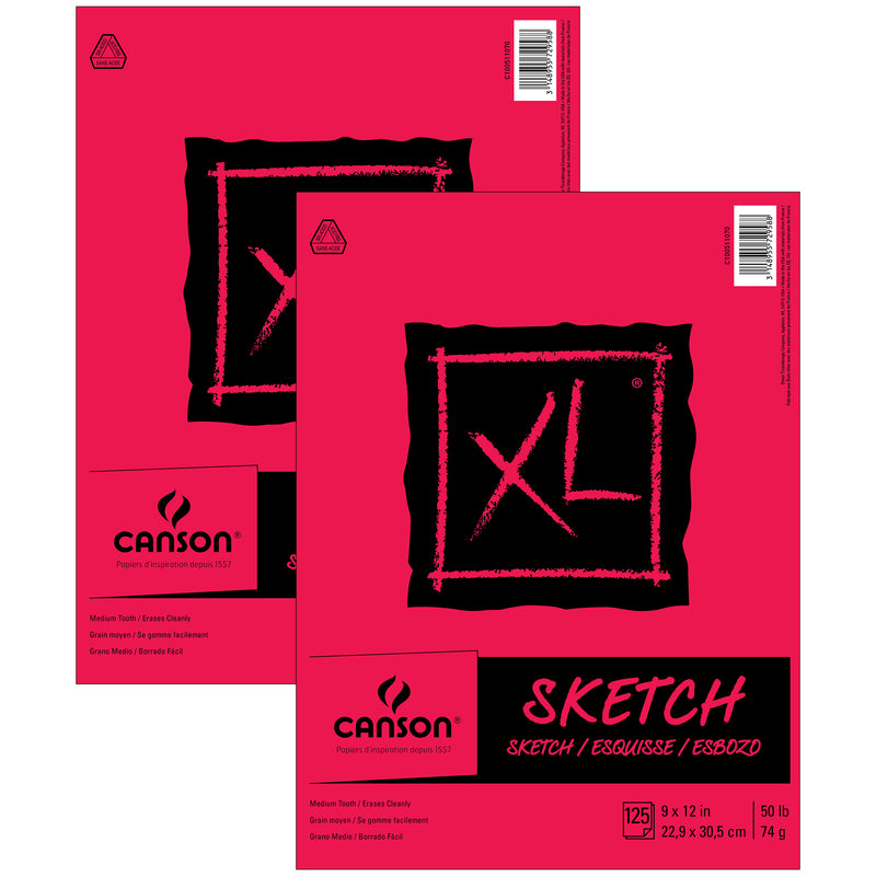 XL Series Sketch Pad, Foldover Binding, 25 Sheet, 9x12 inch, Pack of 2