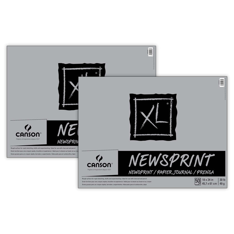 XL Series Newsprint Pad, Foldover Binding, 50 Sheet, 18x24 inch, Pack of 2