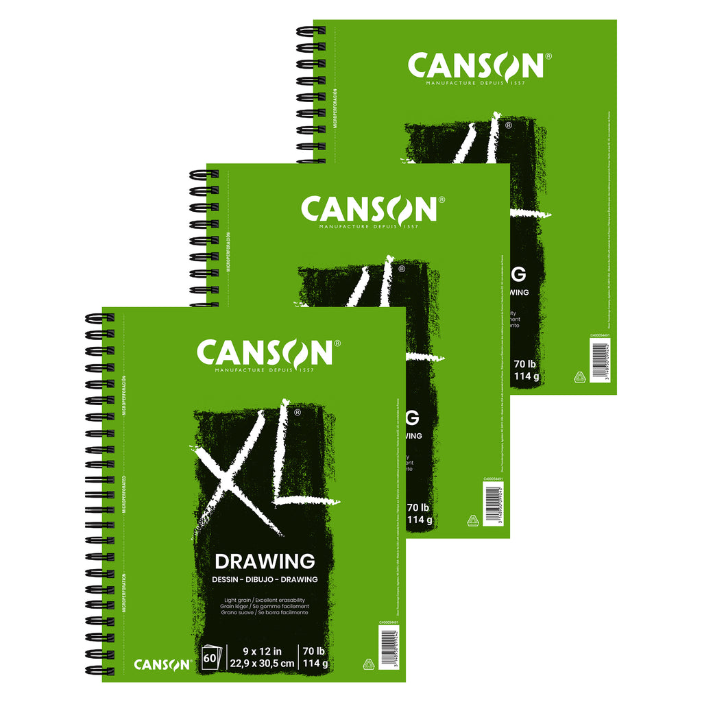 XL Series Drawing Pad, Side Wire Binding, 60 Sheet, 9x12 inch, Pack of 3