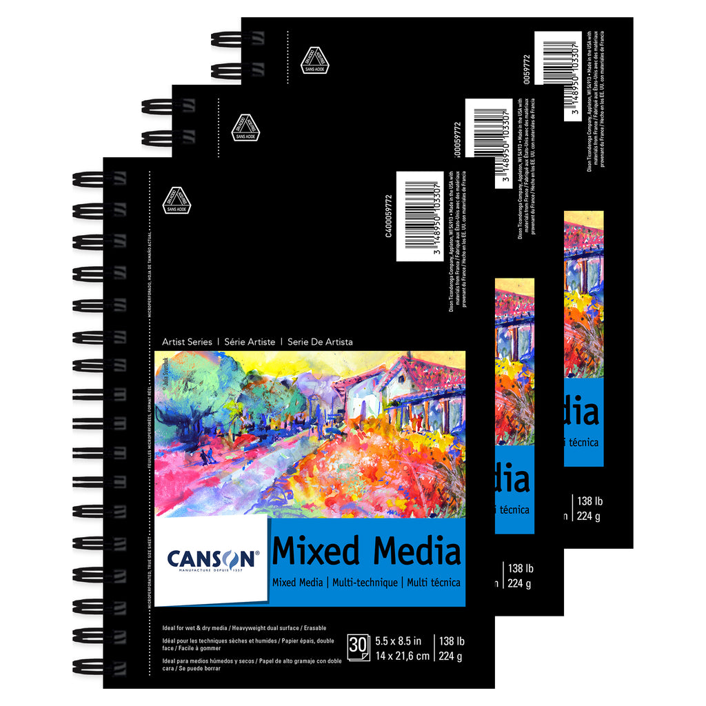 Artist Series Mixed Media Pad, Side Wire Binding, 30 Sheet, 5.5x8.5 inch, Pack of 3