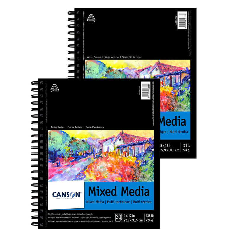 Artist Series Mixed Media Pad, Side Wire Binding, 30 Sheet, 9x12 inch, Pack of 2