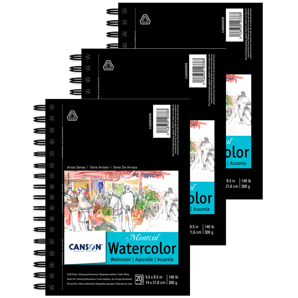 Artist Series Montval Watercolor Pad, Side Wire Binding, 20 Sheet, 5.5x8.5 inch, Pack of 3